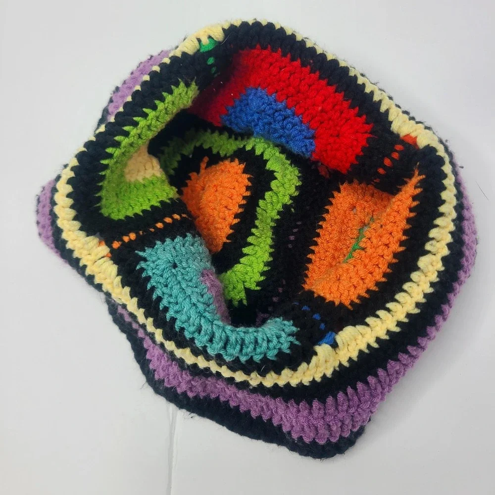 Handmade Crochet Granny Square Bucket Hat Multicolor Boho Festival Retro Style